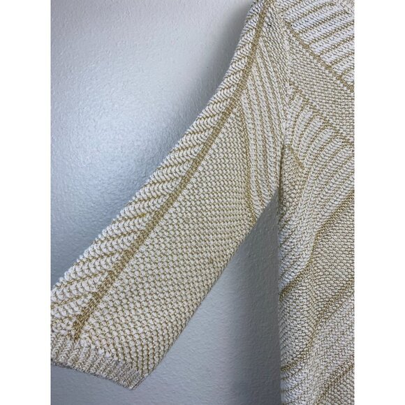 Chico's Knit Top Womens size Medium Cream gold Metallic 3/4 Sleeve Event Party - Picture 9 of 11